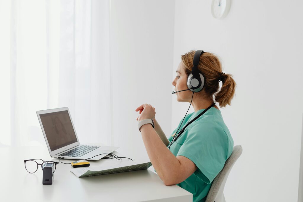 nurse doing an online consultation